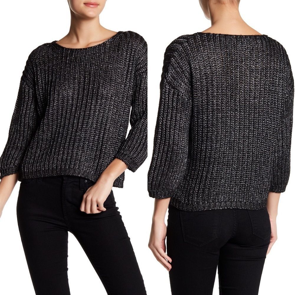 David Naman Sweater Small Top Gray Black Women Miranda Nordstrom Crew Knit Cozy